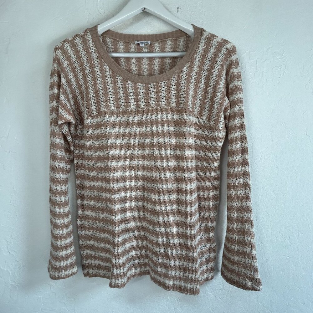 Splendid Womens Medium Brown Cream Striped Knitted Sweater Pullover Lightweight